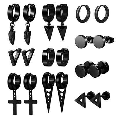 10Pares Pendientes Aros Hombre Acero Inoxidable Pendientes Aro Punk Colgantes Cruz Pendiente Aros Hombres Aretes Punk Kpop Huggie Pendientes Conjunto de Pendientes para Hombres y Mujeres