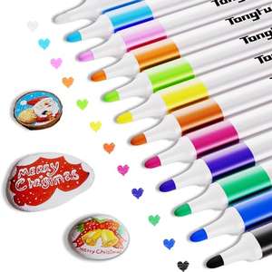 12 Colores Rotuladores Acrílicos Permanentes para Piedras, Cristal, Madera, Cerámica, Plastico, con Estuche [También 24 a 6'89€]