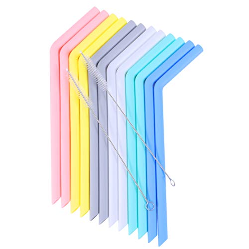 12 Pajitas de Silicona Reutilizables con 2 Cepillos