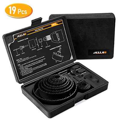 19Pcs Coronas Perforadoras -JELLAS 19-127mm Broca Corona Juego(Include 25 and 35mm) en Caja Rígida, Resistentes para Perforar de Forma Precisa en Madera Blanda, Tableros de PVC y Plástico