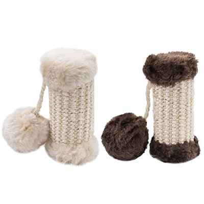 2 Pcs Poste Rascador para Gatos Gatito Interior con Espadas y Cuerdas de cáñamo para afilar Garras de Juguete Rueda Sonido Bola de Lana Gato Juguete Interactivo con Bell Cat Scraper (marrón + Beige)