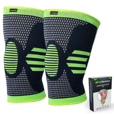 2 Rodilleras Deportivas de Compresión Hombre/Mujer - Rodilleras Elásticas para Menisco y Ligamento para Correr, Baloncesto, Crossfit, Trabajo - Transpirable y Antideslizante (Verde, Medium)