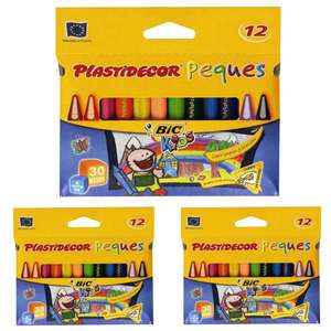 3 x BIC Plastidecor Peques, Estuche Con 12 Ceras, Tamaño Único, Multicolor [Unidad 2'32€]