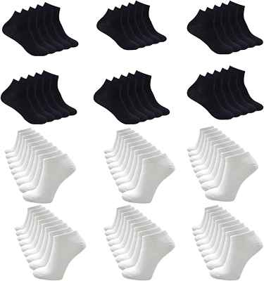 30 Pares de Calcetines Tobilleros para Hombre y Mujer - Blancos/Negros