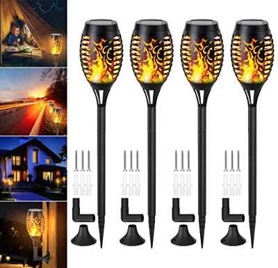 4 Paquete Luces de llamas jardin solares,RunSnail IP65 Impermeable Luz de pared Auto Encendido/Apagado Víspera de Todos los Santos Navidad Decoración Linterna por Patio Jardín Entrada de coches