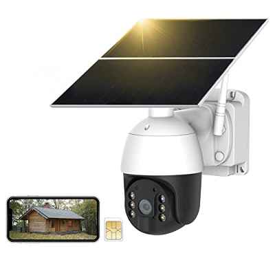4G/3G LTE Camara Vigilancia Exterior Solar con Tarjeta SIM, Camaras de Vigilancia sin Cables, Visión Nocturna en Color, Audio Bidireccional, Alarma de detección de Movimiento, IP66 Prueba de Agua