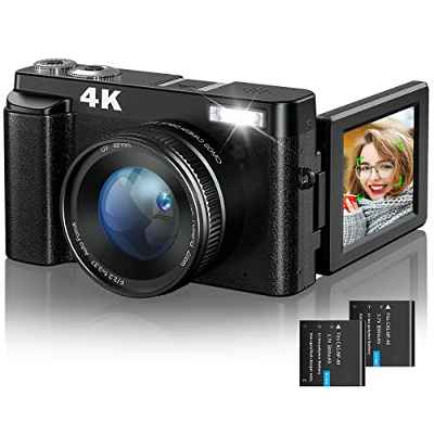 4K Cámara Digital Videocámara Autofocus 48MP Camcorder Vlog con 3" IPS Pantalla 180° Rotativo Flash Cámara Lenta Time-Lapse Anti-Sacudidas y Cámaras Web Cámara Digital Compacta para Estudiantes