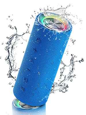 Abuytwo Altavoz Bluetooth Inalambrico - 30W Sonido Potente y Graves Enormes, IPX7 Impermeable y Batería De 24 Horas, Altavoces Portatil Bluetooth Speaker con Luces Led, Altavoz para Movil - Azul