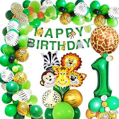 AcnA Selva Decoración Cumpleaños Niño 1 año,Selva Globos Fiesta Cumpleaños niño 1 año with Safari Decoracion Cumpleaños Animale Globo para Infantil Niño Primera Jungla fiesta de cumpleaño Reutilizable