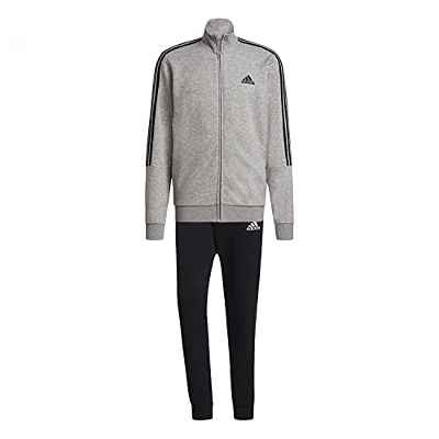 adidas GK9975 M 3S FT TT TS Tracksuit Mens Top:Medium Grey Heather/Black Bottom:Black/White 5