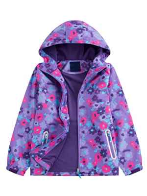 Adorel Chaqueta Impermeable con Forro Floral Para Niña Flor Purpura 5-6 Años (Tamaño del Fabricante 120)