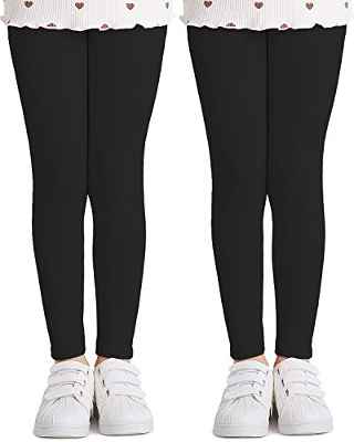 Adorel Leggings Algodón Pantalones Largos Niñas Pack de 2 Negro Clásico 6-7 Años (Tamaño del Fabricante 130)