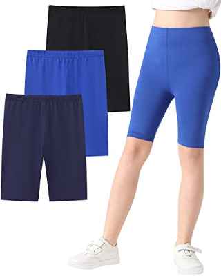 Adorel Leggins Cortos Pantalón Ciclismo Verano Deportiva Baile Niña Pack de 3 Negro & Azul Marino & Azul Real 12-14 Años (Tamaño del Fabricante: 160)