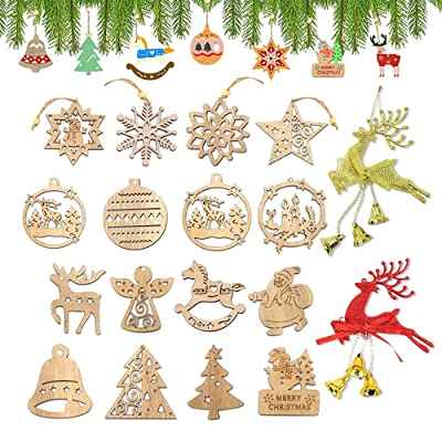Adornos Madera Navidad, 18 Piezas Decoracion Arbol Navidad Madera, Colgantes de Madera para Navidad, Navideños de Madera para Fiestas, Decoraciones Navideñas, Regalos Navideños y Graffiti