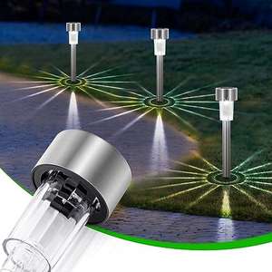 Aigostar Luces Solares Jardín 12 Pcs Lamparas Solares Jardín/Paisaje 6500K IP44 Impermeable Luces Exterior Jardín LED, Acero Inoxidable