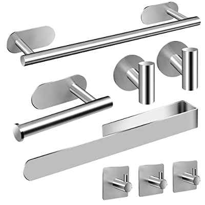 AIKER Toallero de Baño,8PCS Juego de Toalleros de Baño Sin Taladro,Acero Inoxidable 304 de Calidad Espesada Accesorios Baño para Mueble Baño o Colgador Pared Decoracion baño