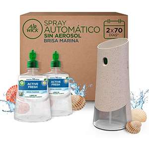 Air Wick Spray Automático Sin Aerosol, Ambientador fragancia Brisa Marina, 1 aparato, 2 recambios
