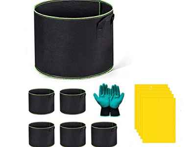 Amalan Bolsa de Cultivo Plantas+Guantes de jardin,6Pack 10Gallones, Asas Bolsas Tela no Tejida Transpirables,Verduras Flores Frutas Contenedor de cultivo Plantas de jardín Bolsa de plantación