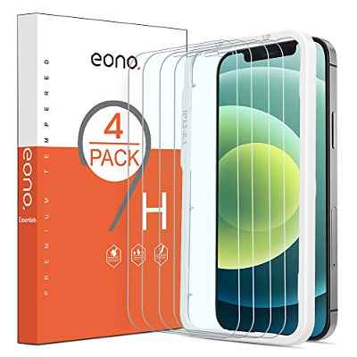 Amazon Brand - Eono Protector Pantalla para iPhone 12 y iPhone 12 Pro, Cristal Templado iPhone 12 y iPhone 12 Pro, Sin Burbujas, Antiarañazos, 4 Piezas