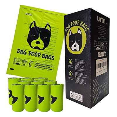 Amazon Brand - Umi Bolsas Caca Perro, Bolsas Perro, Bolsas Caca Perro Biodegradables, Bolsas Excrementos Perros Compostables, Origen Vegetal, Extra Grueso, A Prueba de Fugas, 23 x 33 cm, 120 Bolsas