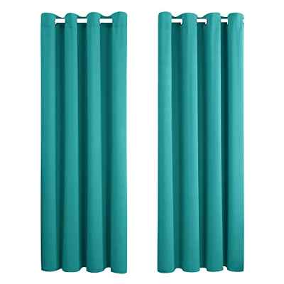 Amazon Brand - Umi Cortinas Opacas Salon Dormitorio Decorativas Suaves con Ojales 2 Paneles 140x180cm Turquesa
