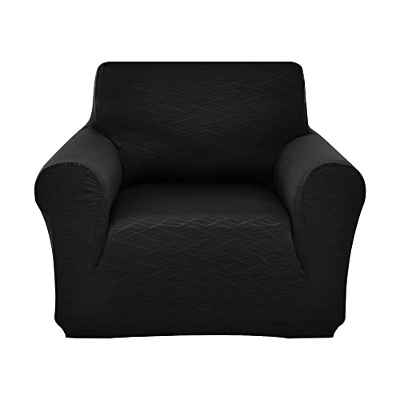 Amazon Brand - Umi Fundas para Sofa 1 Plaza Funda Sofa Ajustable Elasticas con Patrón de Onda Funda Protectora Suave Negro