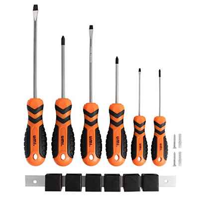 Amazon Brand - Umi Juego de Destornilladores de 6 Piezas, Empuñadura de Cojín, 3 Puntas Phillips y 3 Cabezas Plana Magnéticas con Organizador