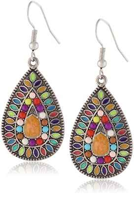 Amazon Collection Pendientes de gota de aceite de estilo étnico bohemio con gancho de plata S925 para mujeres y niñas, regalos de San Valentín, cumpleaños, aniversario