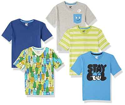 Amazon Essentials Camiseta de Manga Corta y Cuello de Pico (Previamente Spotted Zebra) Niño, Pack de 5, Árbol de Navidad, 11-12 años