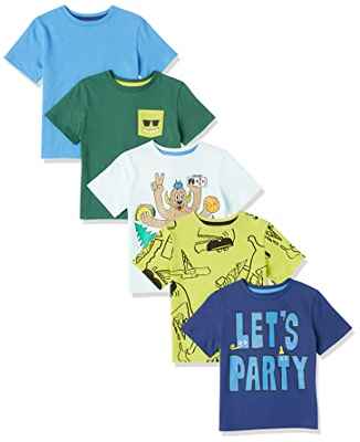 Amazon Essentials Camisetas de Manga Corta (Previamente Spotted Zebra) Niño Niños Grandes, Pack de 5, Fiesta/Animal, 10 años