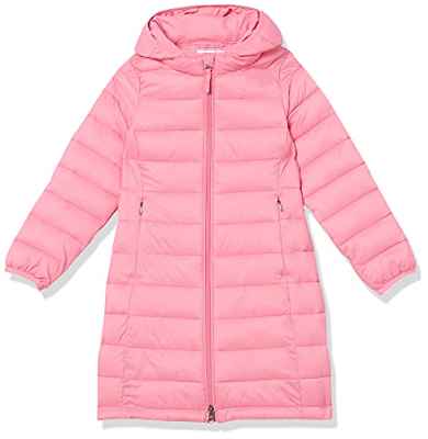 Amazon Essentials Chaqueta Acolchada Larga y Ligera con Capucha Niña, Rosa Brillante, 2 años