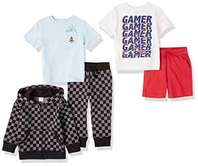 Amazon Essentials Conjuntos Personalizables con Sudaderas, Camisetas y Pantalones Cortos Coordinados, Ideales para Regalo (Previamente Spotted Zebra) Niño, A Cuadros, 3 años