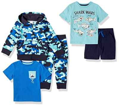 Amazon Essentials Conjuntos Personalizables con Sudaderas, Camisetas y Pantalones Cortos Coordinados, Ideales para Regalo (Previamente Spotted Zebra) Niño, Azul, Camuflaje, 10 años