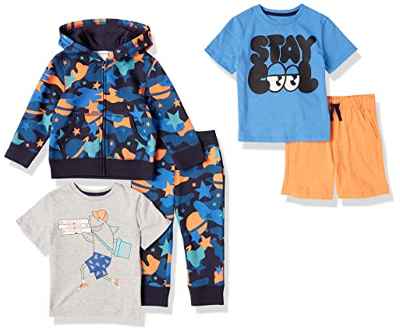 Amazon Essentials Conjuntos Personalizables con Sudaderas, Camisetas y Pantalones Cortos Coordinados, Ideales para Regalo (Previamente Spotted Zebra) Niño, Espacio/Camuflaje, 9 años