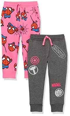 Amazon Essentials Disney | Marvel | Star Wars | Frozen | Princess Pantalón Deportivo Jogger de Forro Polar (Previamente Spotted Zebra) Niña, Pack de 2, Rosa/Marvel Spiderman, 11-12 años