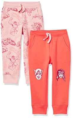 Amazon Essentials Disney | Marvel | Star Wars | Princess Pantalón deportivo jogger de forro polar Niña, Pack de 2, Rosa, Los Vengadores de Marvel, 4-5 años