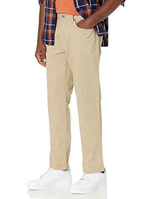 Amazon Essentials Pantalón de Sarga Elástico con 5 Bolsillos y Ajuste Deportivo (Disponible en Talla Grandes y Largos Especiales) Hombre, Marrón Caqui, 35W / 30L