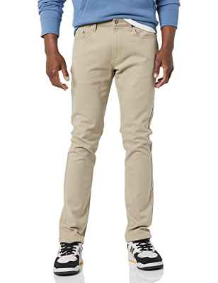 Amazon Essentials Pantalón Vaquero Elástico de Ajuste Ceñido Hombre, Marrón Caqui Claro, 38W / 29L
