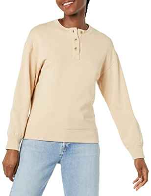 Amazon Essentials Sudadera Henley de Forro Polar con Corte Holgado (Disponible en Tallas Grandes) Mujer, Beige, M