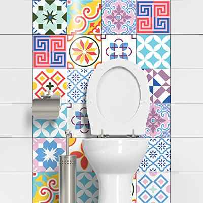 Ambiance 24 Pegatinas de Azulejos | Vinilo Decorativo Autoadhesivo baldosas de Cemento – Stickers Mosaico alicatado Sala de baño y Cocina - Adhesivos de Pared Azulejos – 15 x 15 cm – 24 Unidades