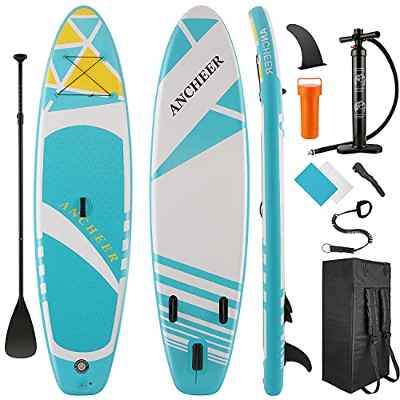 ANCHEER Tabla Paddle Surf Hinchable 305 x 76 x 15 cm, Tabla Padel Surf Hinchable Ultraligero (7.5kg) con Mochila, Remo Ajustable, Aleta, Bomba de Mano, La Carga máxima es de 130 kg