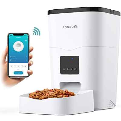 AONBOY 2.4G WiFi Comedero Gato/Perro, Mando a Distancia App, Comedero Gato Automatico, Control de Tiempo 1-10 Comidas al día, Grabación de Voz 10S, Adecuado para Mascotas Pequeñas y Medianas