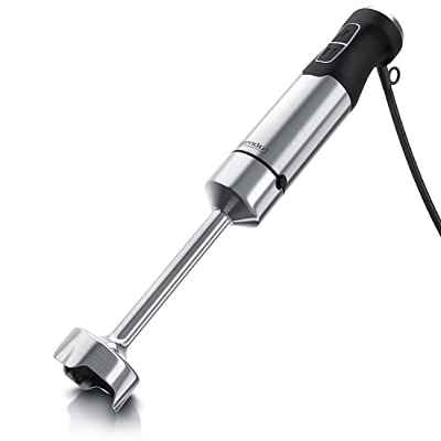 Arendo - Batidora de varilla de acero inoxidable de 1000 W - Cuchillo de cuatro hojas - Batidora de inmersión - Control de velocidad continuo - Turbo - Pie mezclador extraíble - Certificado GS
