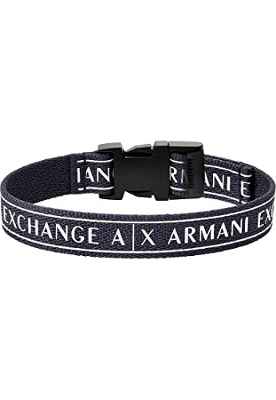 ARMANI EXCHANGE Pulsera de tela para hombre con logotipo, Longitud interior: 160-230mm, Hebilla: 24x20x7mm, con cierre de caja y lengüeta