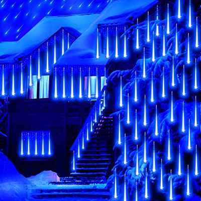 AUINSKY Luces de Navidad Lluvia, Luces Led Navidad Lluvia Meteoritos 50 cm, 10 Tubos, 480 Led, Luces de Navidad Exterior Cascada Adecuada para Navidad, Decoración del Jardín del Hogar (Azul)