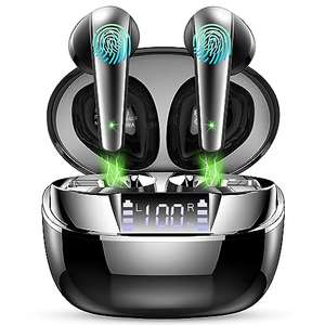 Auriculares Inalámbricos, Auriculares Bluetooth 5.3 HiFi Estéreo, Reducción de Ruido, 40H LED Pantalla, IP7 Impermeable Carga Rápida