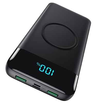 AXNEB【Alta Capacidad Real 30800mAh】 Batería Externa Inalámbrico Power Bank Carga Rápida QC 4.0 Cargador Portátil inalambrico Pantalla LCD con 4 Salidas y 2 Entradas para Teléfonos Tabletas etc