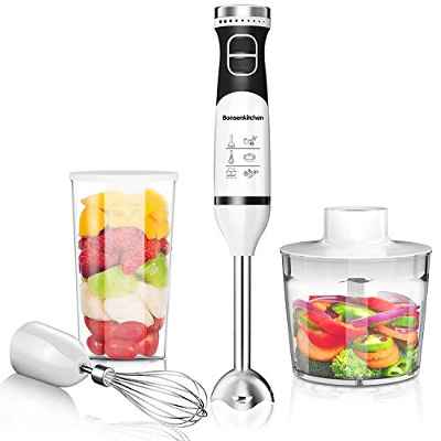 Batidora de Mano Bonsenkitchen, Batidora Eléctrica de Alto rendimiento 4 en 1, Batidora Multifunción Ajustable de 9 Velocidades con vaso Medidor, Vaso Picador y Varilla Emulsionadora (HB8901)