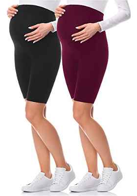 Be Mammy Premamá Leggins Cortos Embarazo Lactancia (Negro/Rojo Oscuro(2Pack), L)