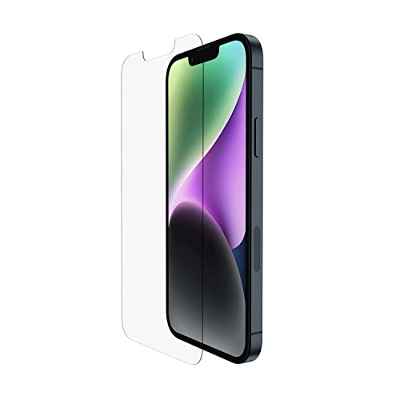 Belkin protector de pantalla TemperedGlass para iPhone 14 y iPhone 13/ 13 Pro, aplicación sencilla y sin burbujas con la bandeja incluida, certificación 9H de resistencia, película antiarañazos